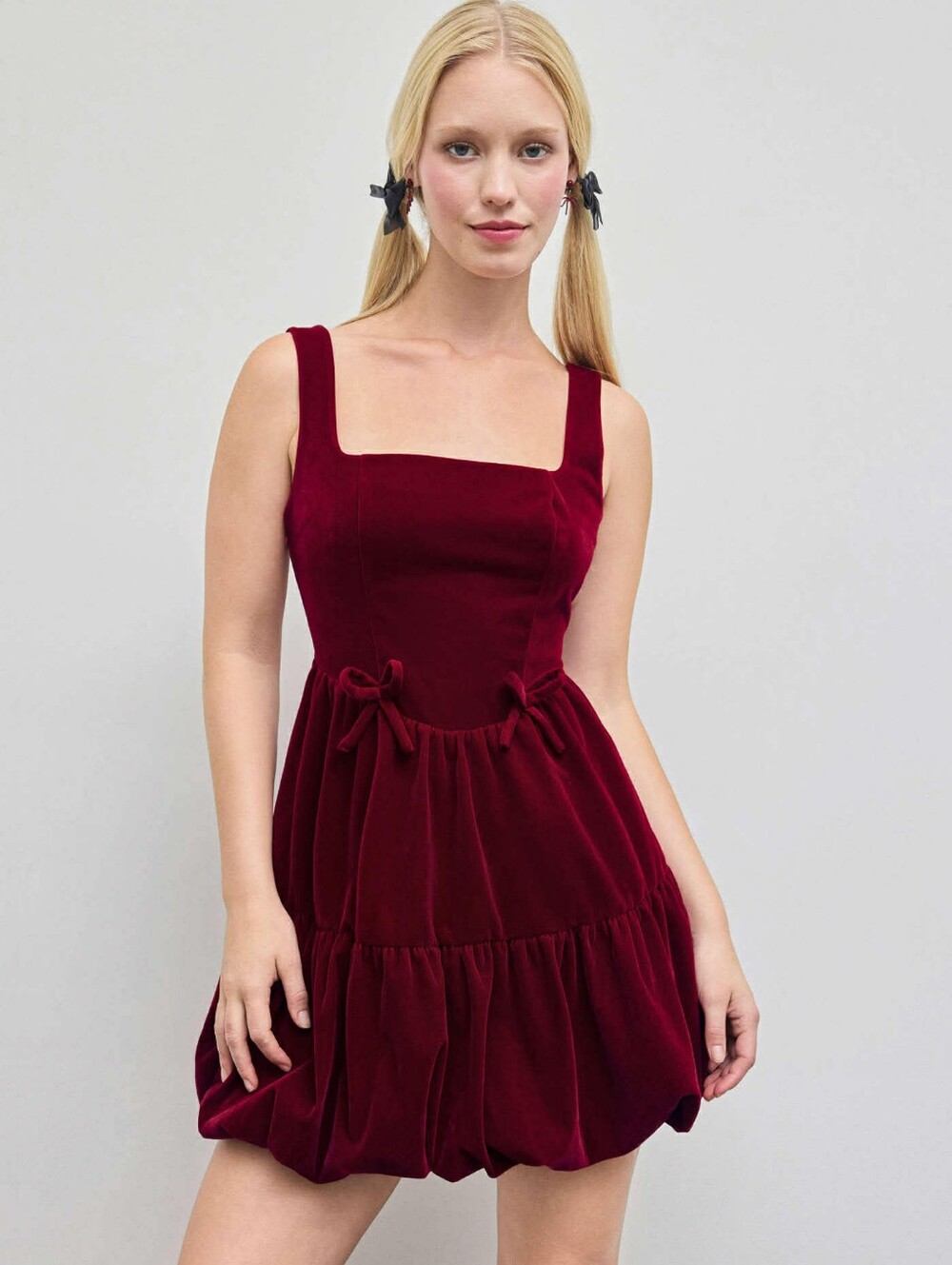 Cider Square Neck Velvet Mini Dress in Deep Wine New Size "S"